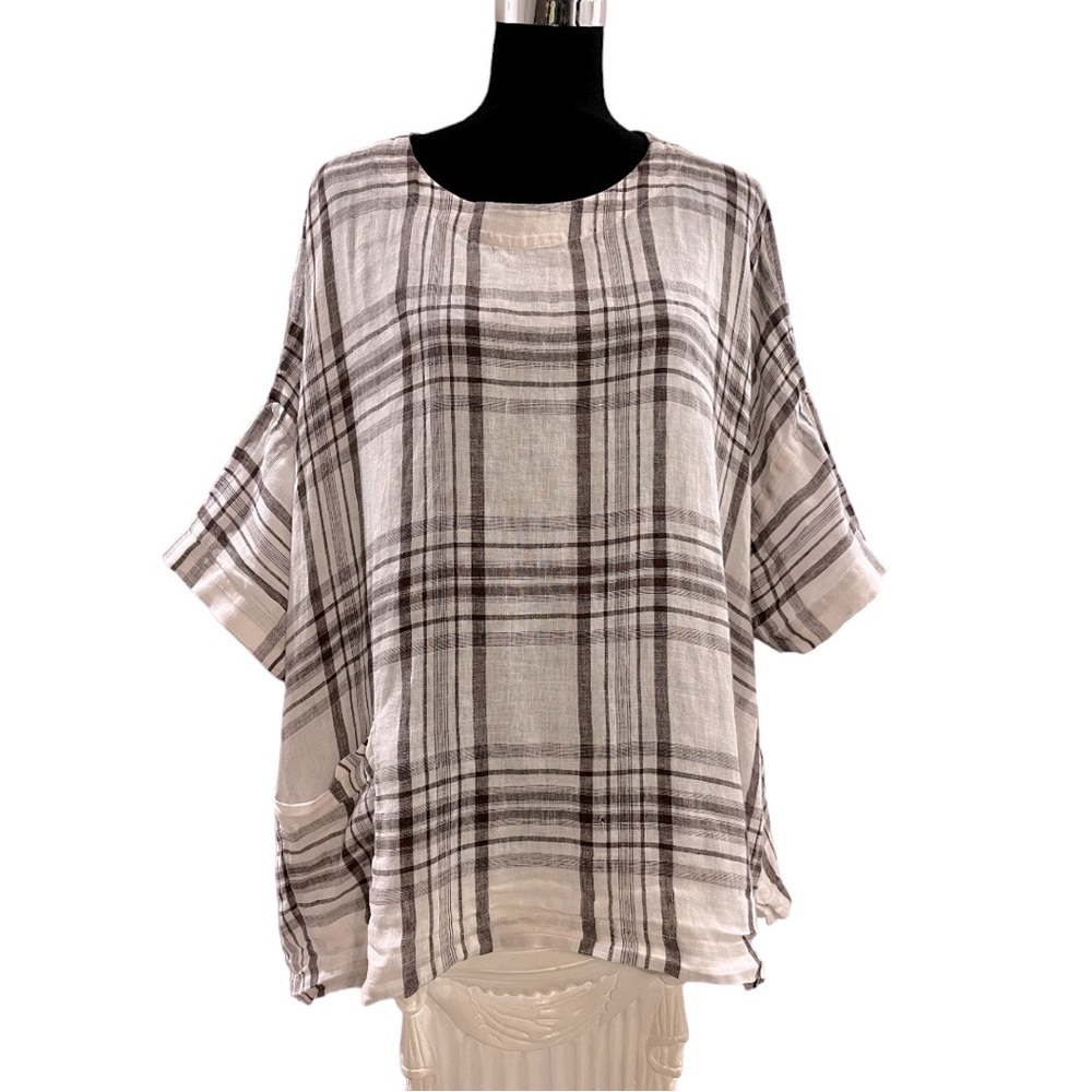 Eskandar 100% Linen Woven Knit Oversized Pullover Blouse Women sz O/S